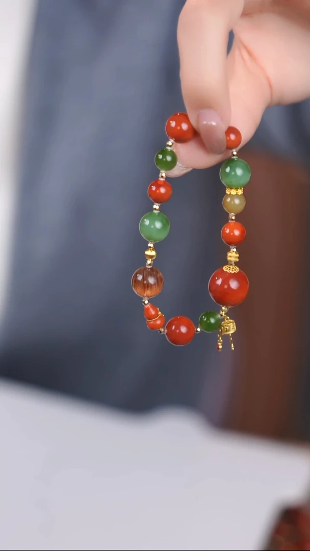 18K金镶嵌手链南红玛瑙@