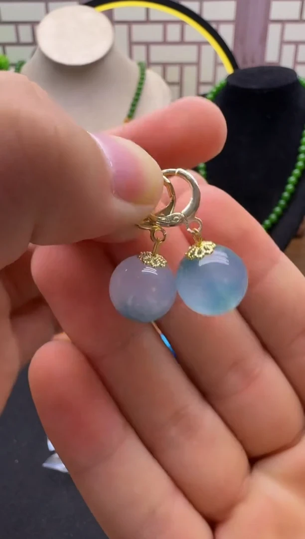 14K金镶嵌翡翠耳饰E207