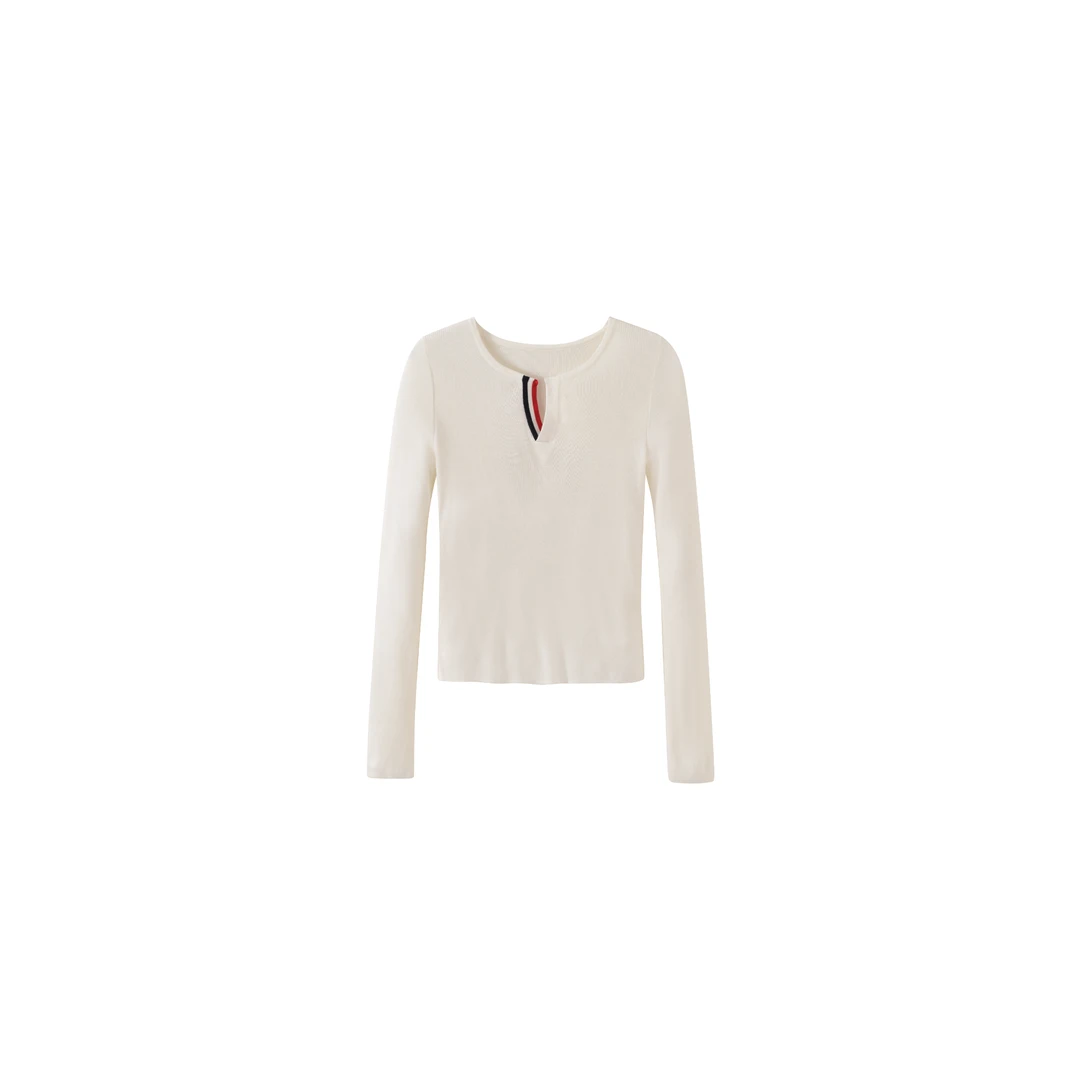 ICC 白色V领长袖打底T恤纯色气质轻奢百搭时尚上衣套头名媛 -3540