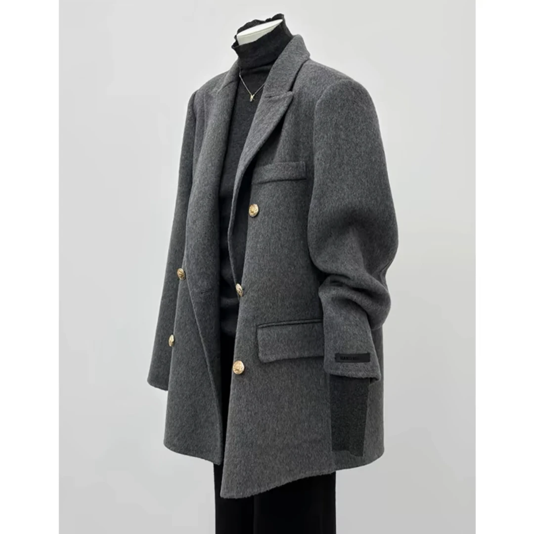 DUO欧货（巴黎之夜）春秋冬新款100%毛呢双排扣呢子西装短款外套