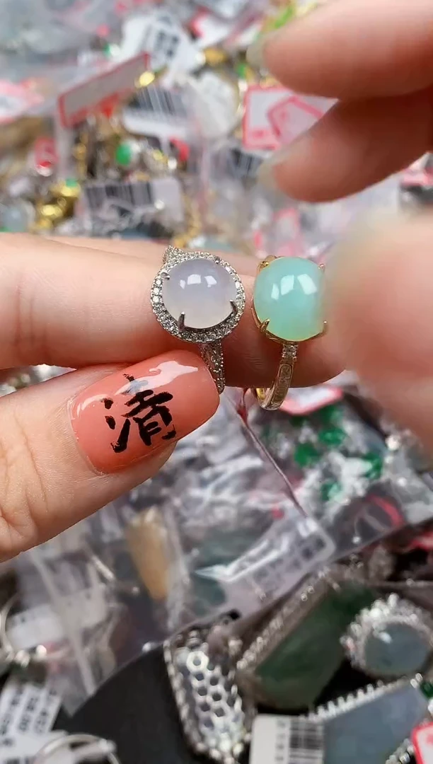银S925镶嵌戒指翡翠天然A货缅甸翡翠
