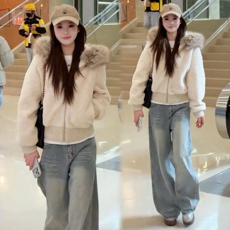 毛毛棉衣短外套女2025冬季新款洋气大毛领加厚保暖慵懒加棉上衣潮