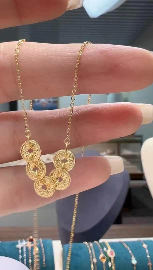 【闪购商品】18K金项链素金铜钱锁骨链K黄