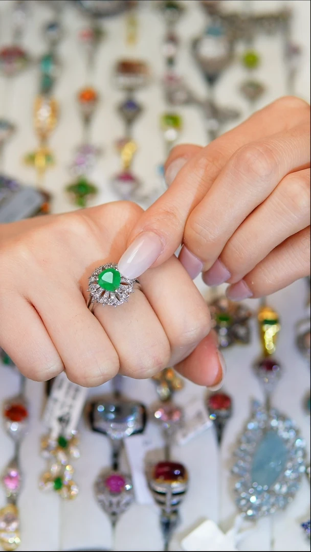 银S925镶嵌戒指定制祖母绿天然祖母绿戒指