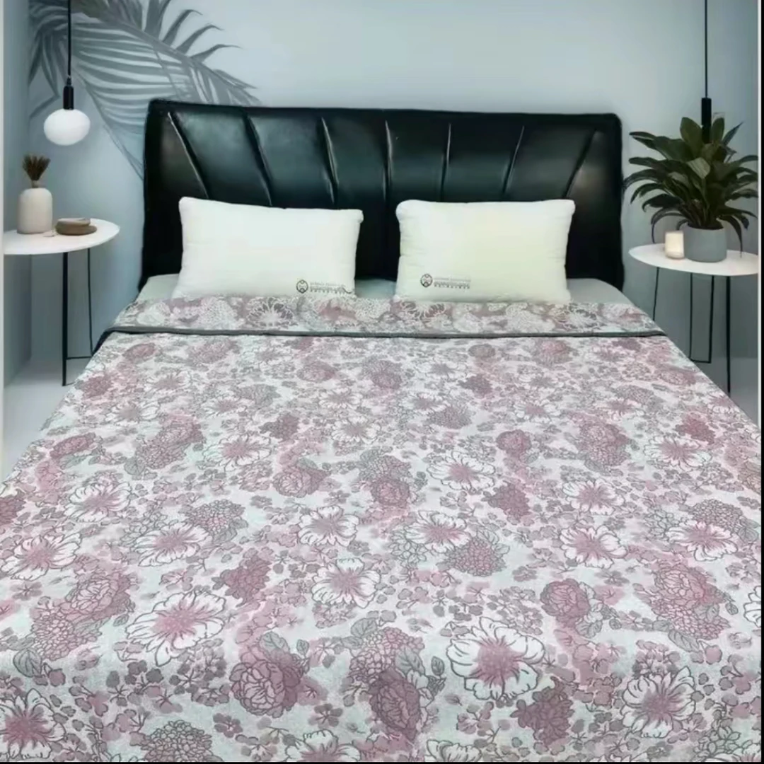 新款原棉汉麻纱布凉席--绣球花粉200*230cm—1