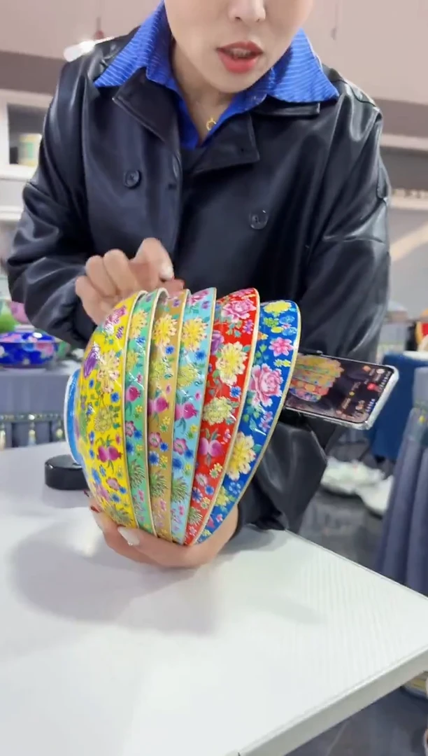 珐琅 8.5英寸元宝盘6个景德镇混色