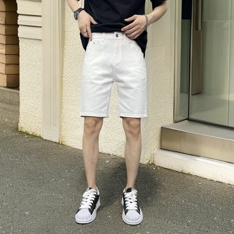 夏季男士三防面料轻薄透气高弹力白色休闲五分短裤（7220）