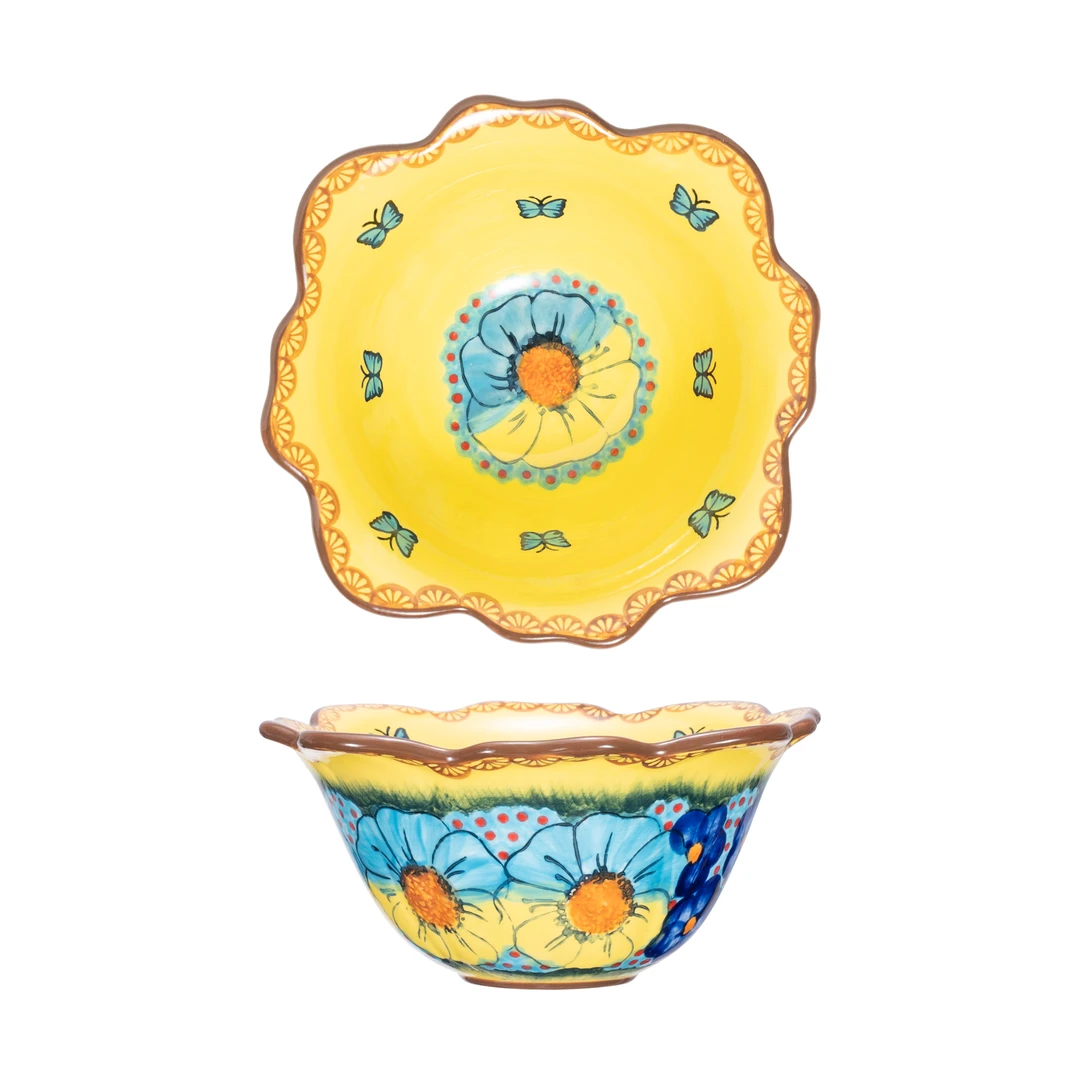 【SILESIA/出口原单】手绘琉璃黄-7英寸飞边碗2个装