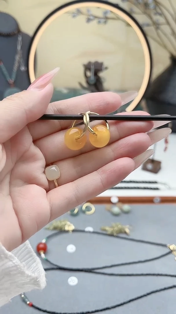玛瑙/玉髓耳饰未镶嵌00黄色耳扣