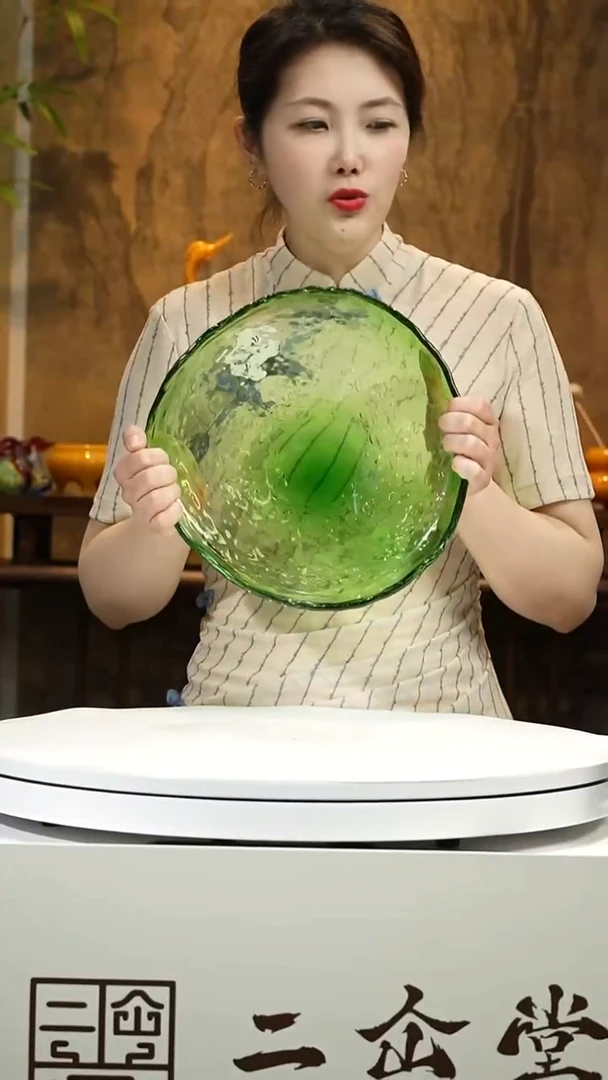 琉璃摆件纯手工绿色果盘
