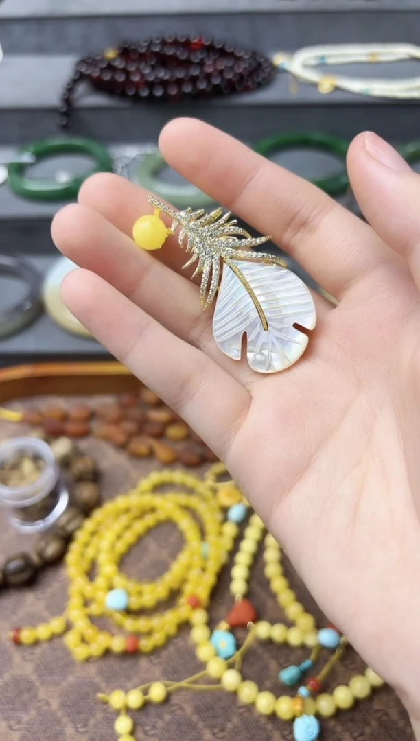 裸石蜜蜡未镶嵌蜜蜡羽毛胸针YX