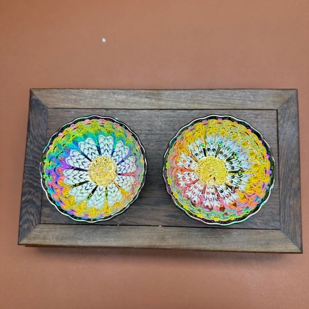 彩龙梦幻雀羽对杯 两只装 高端茶器手工茶盏 茶杯品茗杯主人杯