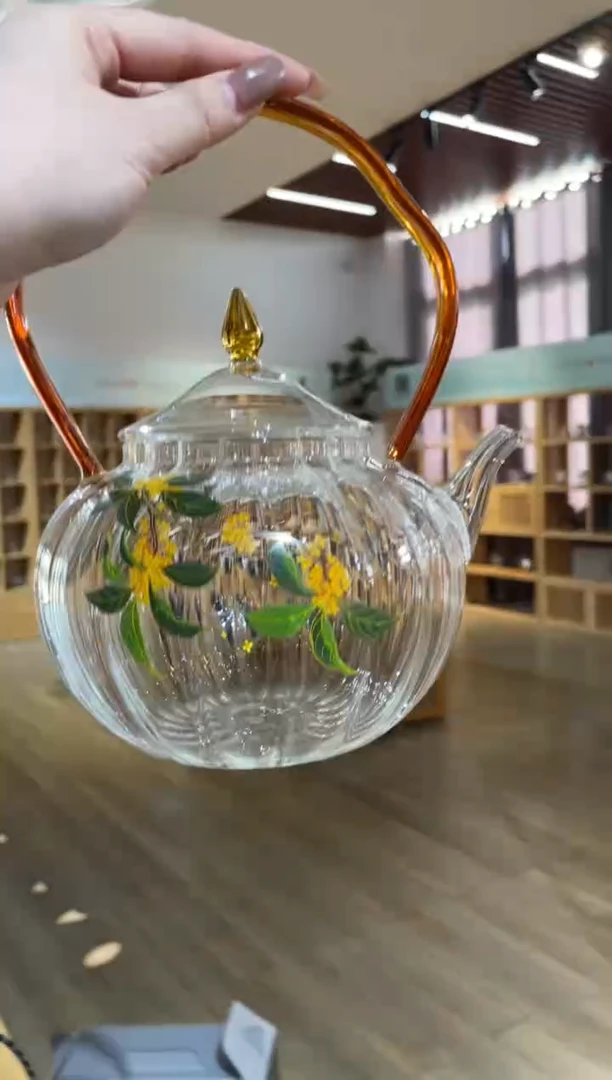 手工艺品玻璃金狮通运壶琥珀把瓜楞桂花