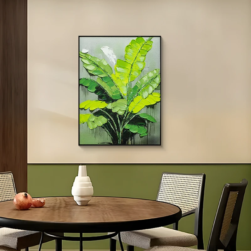家大业大肌理手工油画大芬村客厅装饰画抽象玄关挂画芭蕉叶6080