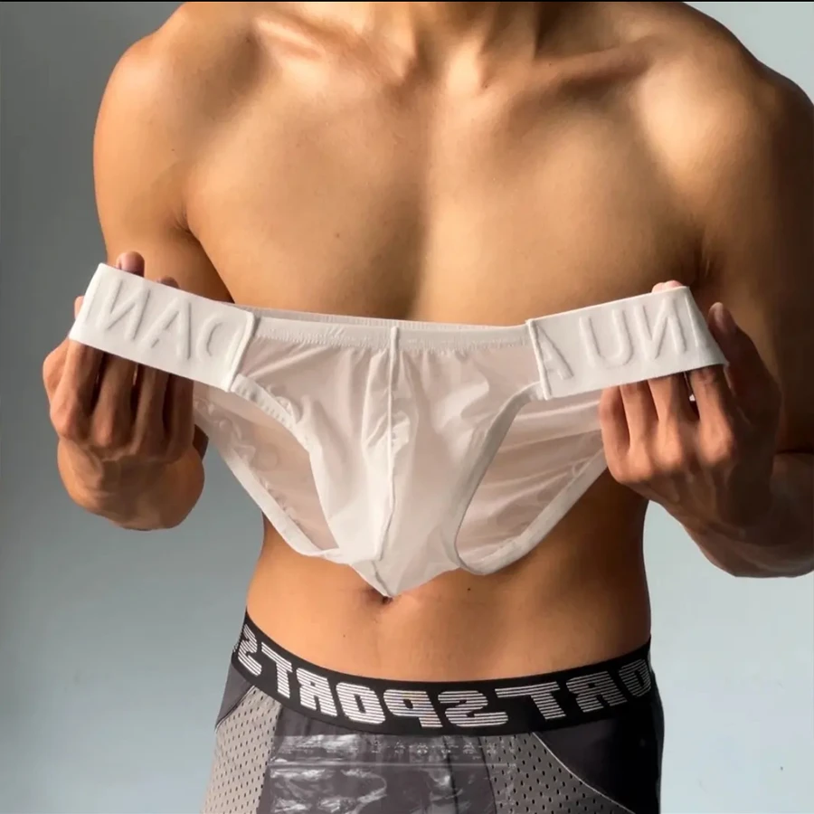 男士三角裤高叉低腰性感纯欲超薄冰丝透明内裤男U凸显大运动透气