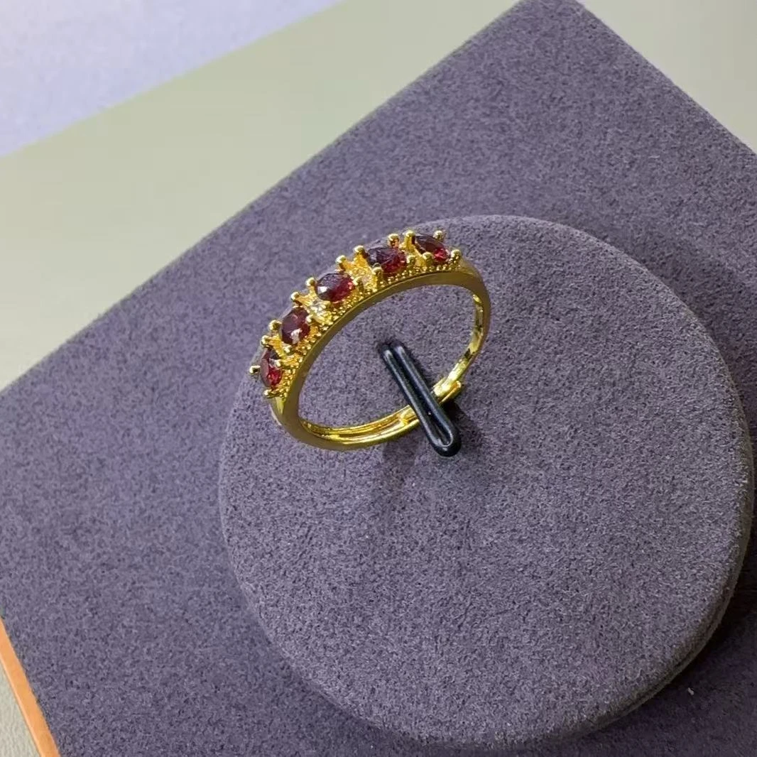 【甄选】天然石榴石五排高端戒指