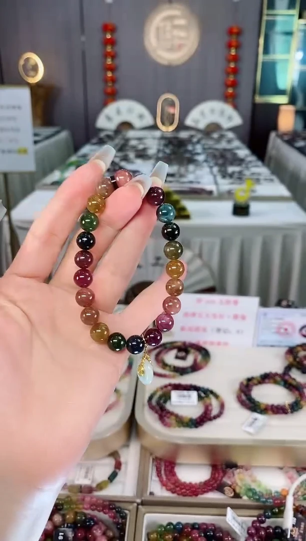 未镶嵌老矿碧玺彩虹单圈手串8mm+碧玺（多样性发一条）mz