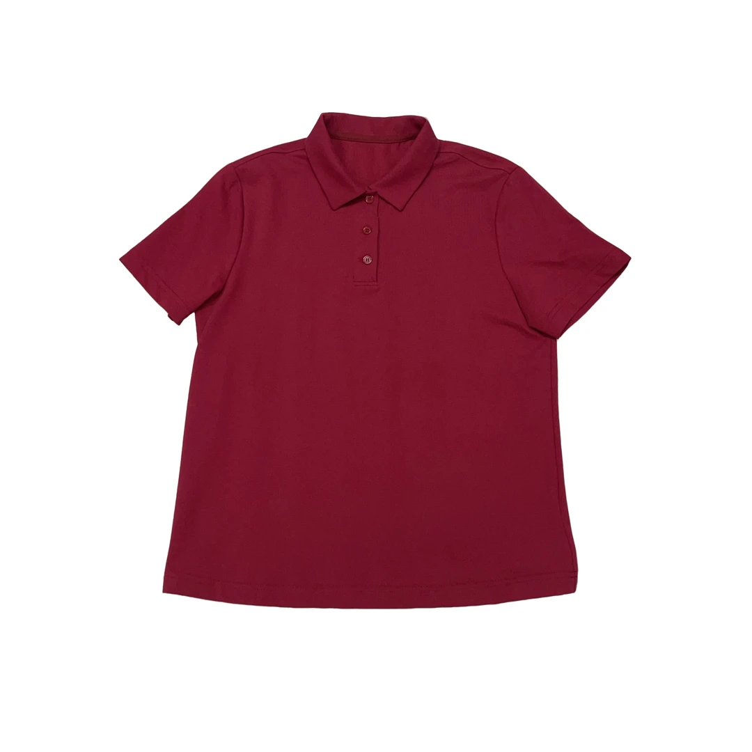 241737小翻领半袖体恤女款宽松红色夏季休闲纯色