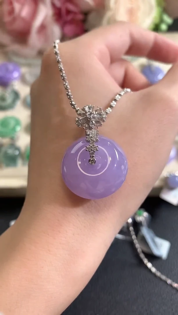 吊坠(不含链)18K金镶嵌翡翠冬日珠宝Q123紫货有色差