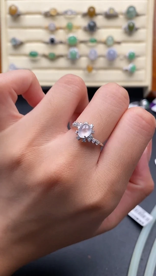 银S925镶嵌戒指翡翠44444+3