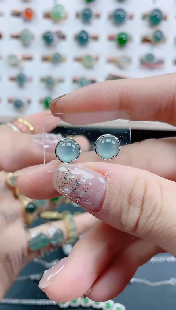 银S925镶嵌翡翠耳饰天然翡翠