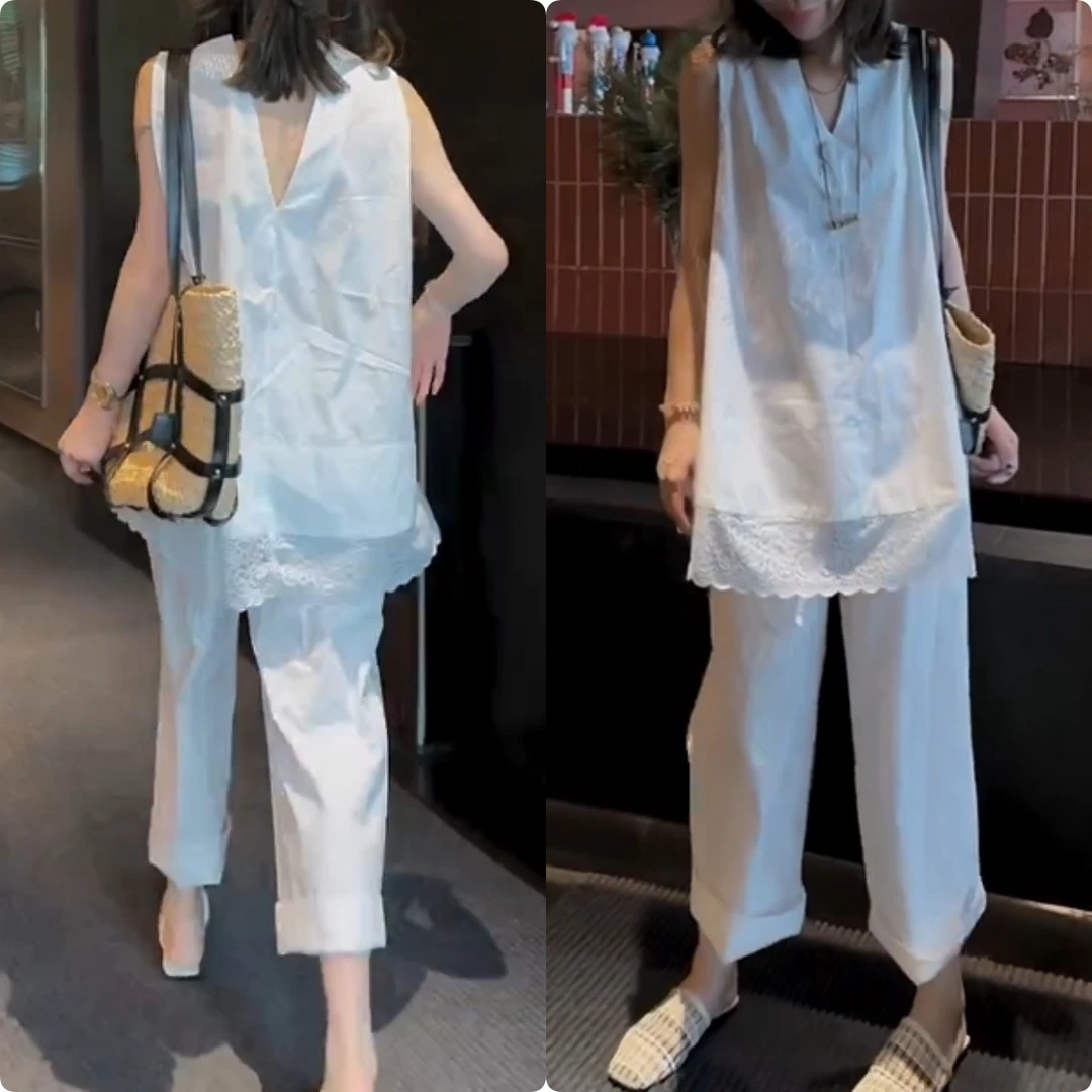2025夏季新款时尚修身显瘦款女气质网红洋气两件套百搭款G6140
