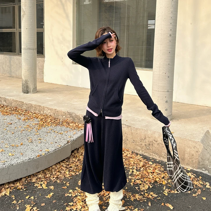 【REREK】新品25秋冬羊绒软糯修身圆领针织毛衫松紧腰束脚灯笼裤