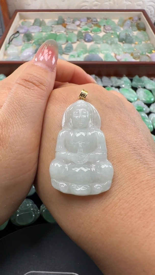 吊坠(不含链)18K金镶嵌翡翠观音