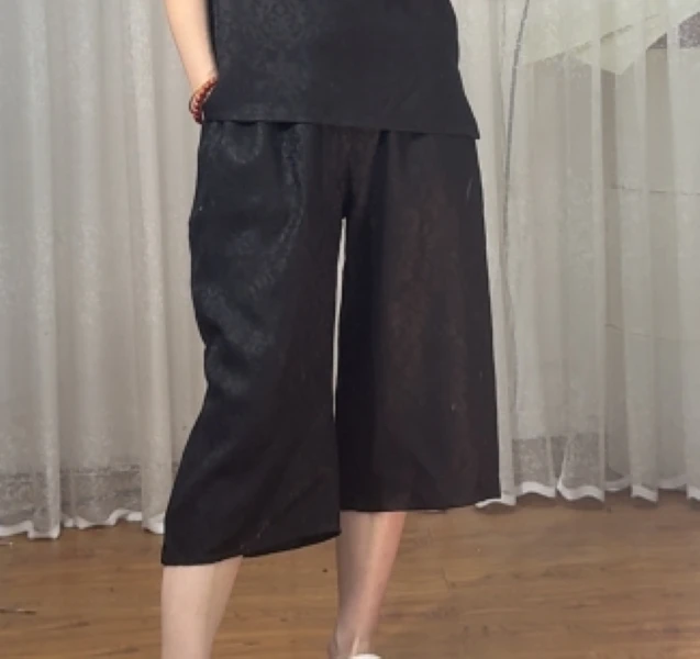 100%桑蚕丝老料夏季百搭（鸳尾花）七分裤