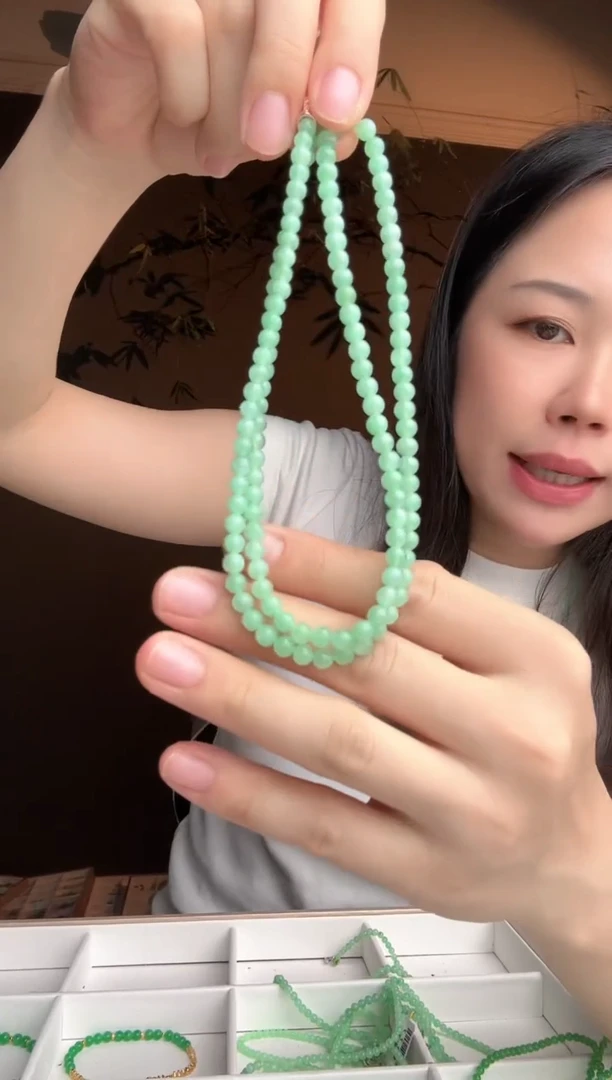 定制翡翠未镶嵌绿珠链长串2800+280