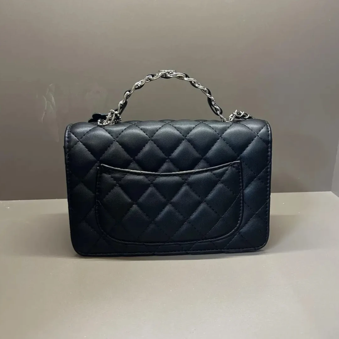 2025早春新款包包时尚黑色单肩菱格中古小香风