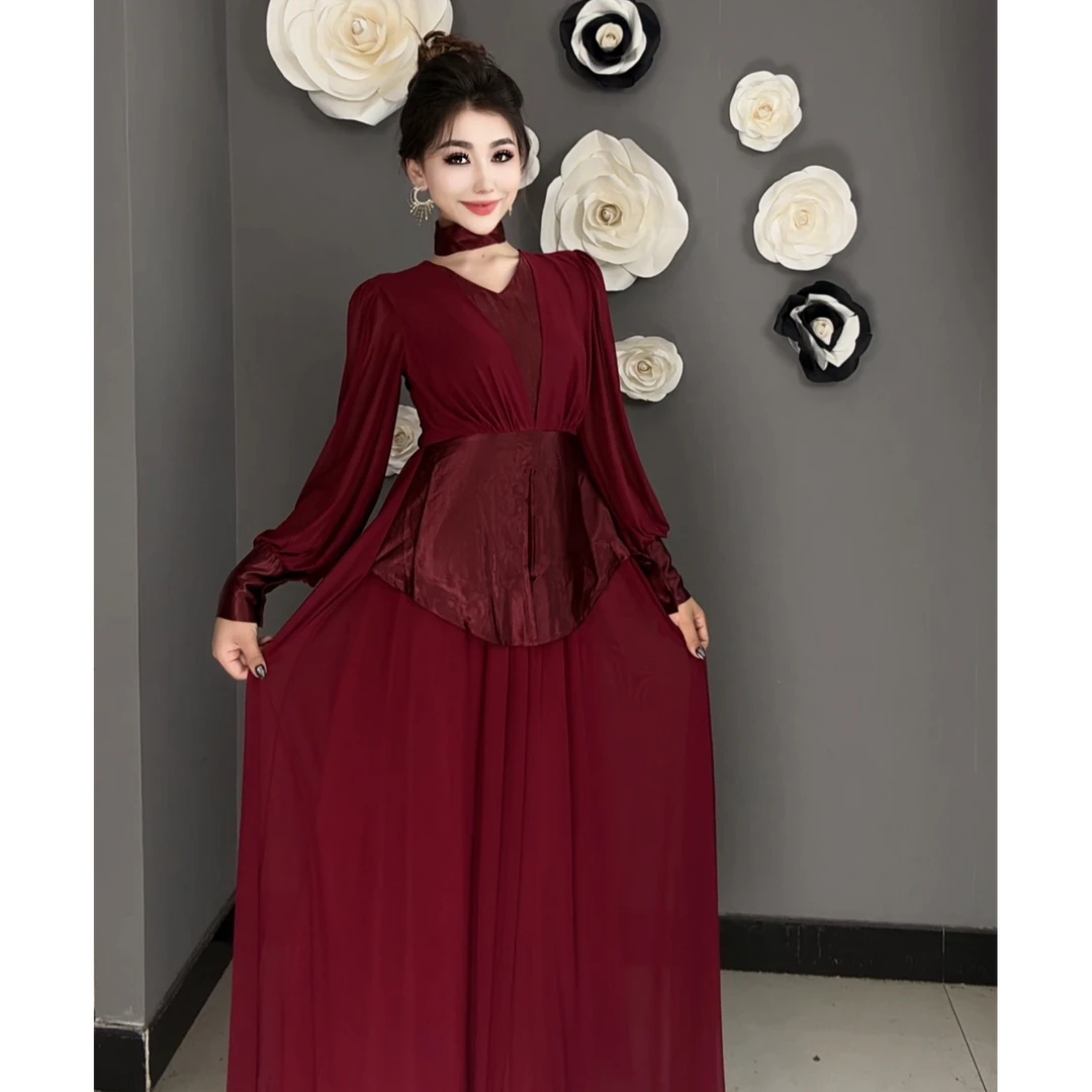 5838【古丽包邮】新款V领显瘦气质时尚女装连衣裙