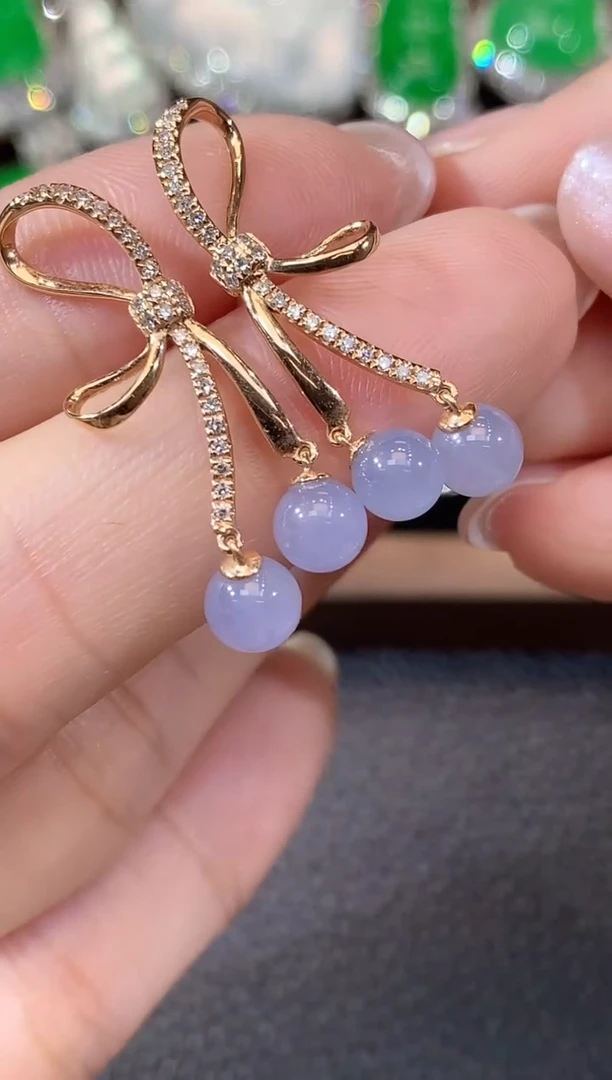 18K金镶嵌翡翠耳饰D11 紫货有一定色差