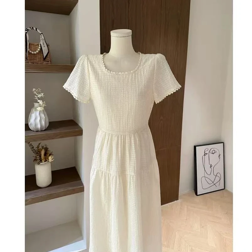 【小郑】夏季新款连衣裙女高级感法式气质格纹天丝长裙