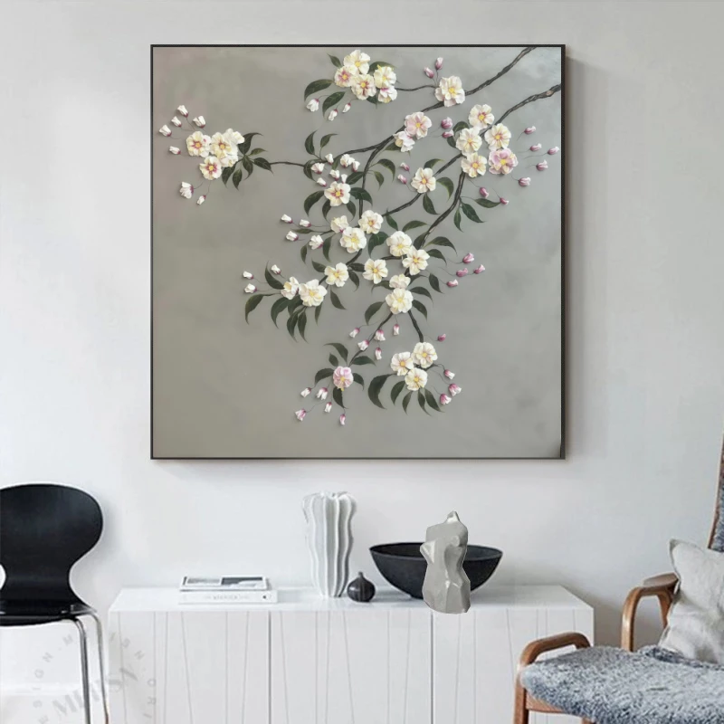 繁花似锦肌理油画现代轻奢风格装饰画餐厅卧室挂画客厅沙发背景画