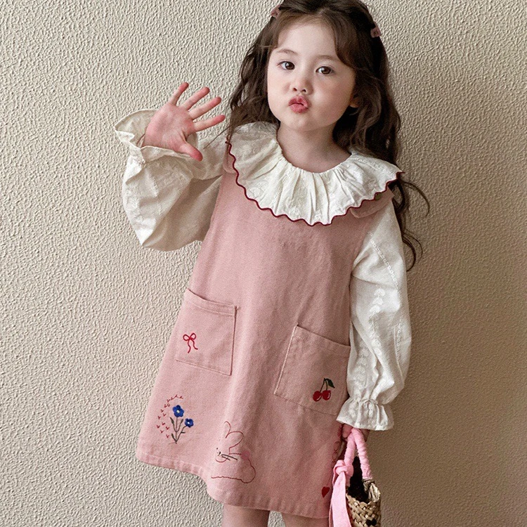 女童春秋季背心裙子2025新款儿童韩版娃娃衫女宝宝春装背带连衣裙