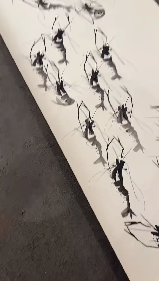 书法易志平 国画墨虾长卷+馆徽