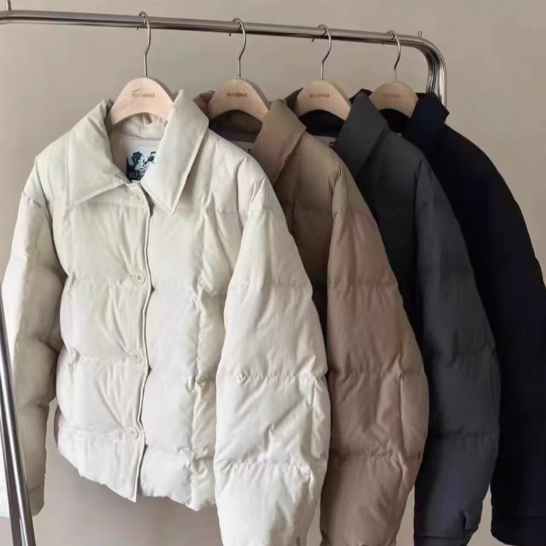 self service韩国东大门翻领短款羽绒服宽松保暖气质面包服外套女