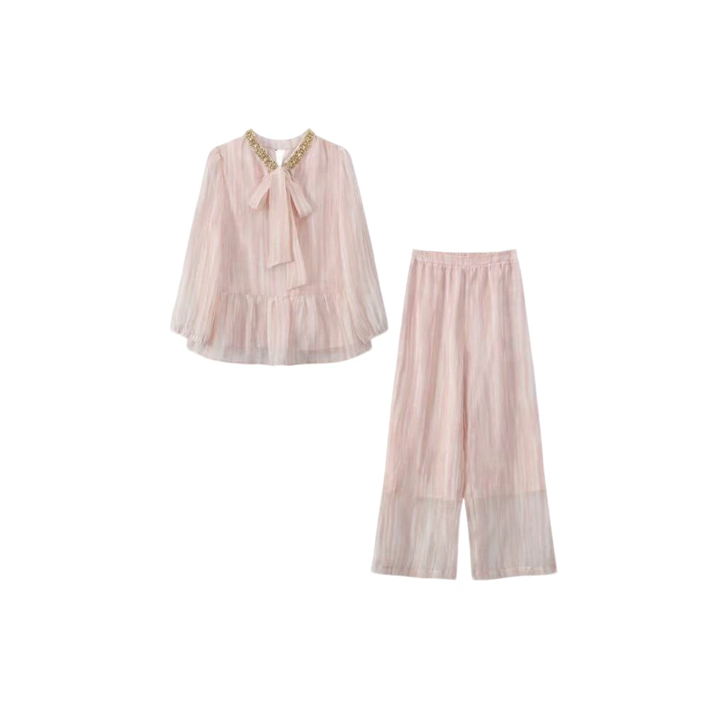 【封后轻奢设计】【浮金摩登】蝴蝶结绑带衬衫高级套装0908