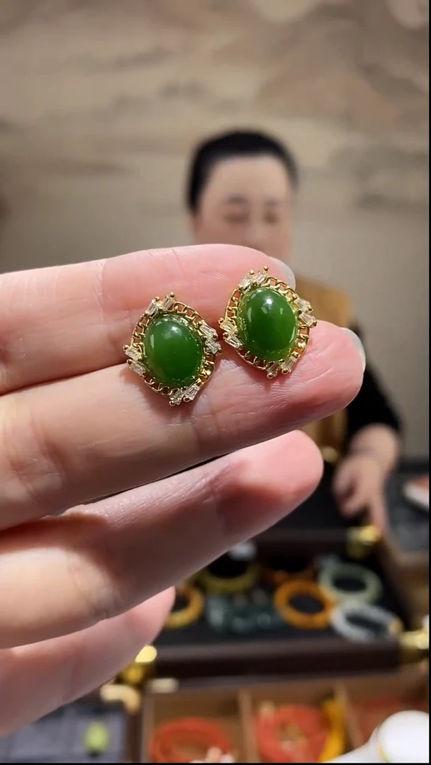 银S925镶嵌和田玉耳饰EZ4303