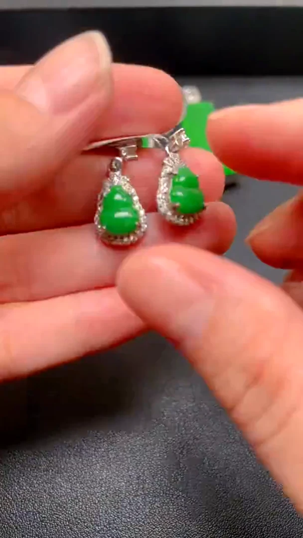 吊坠(不含链)银S925镶嵌翡翠耳坠