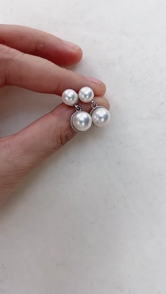 【闪购商品】淡水珍珠耳饰合金双珠灵动银色