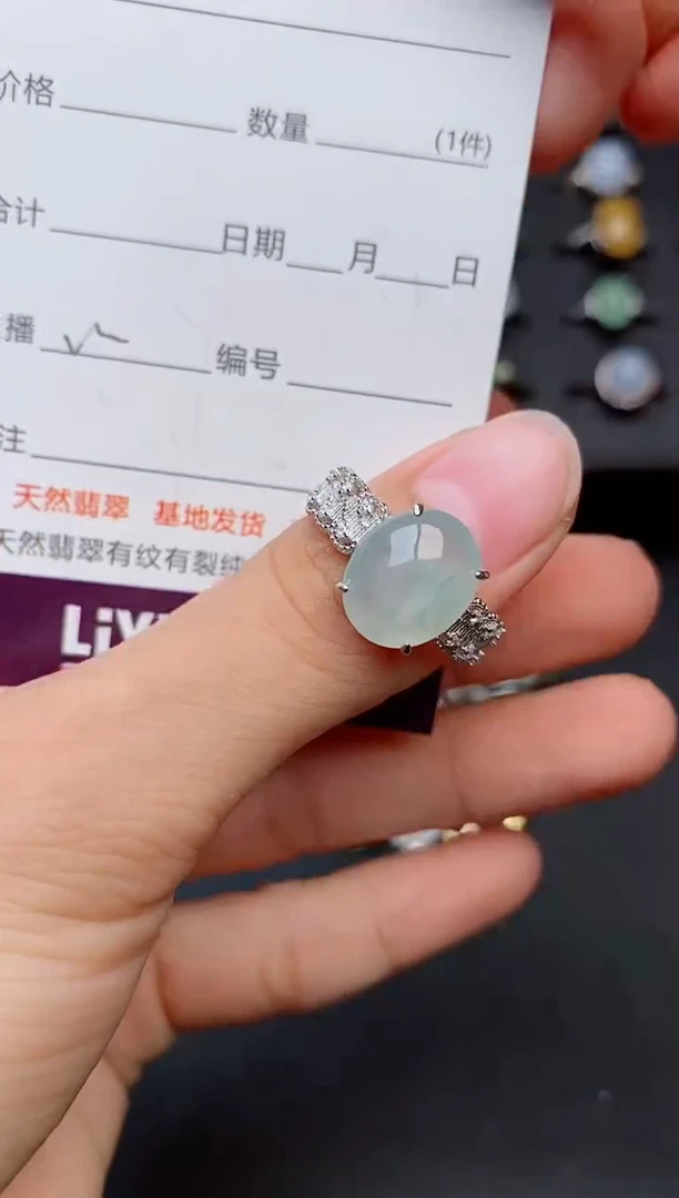 银S925镶嵌戒指翡翠1