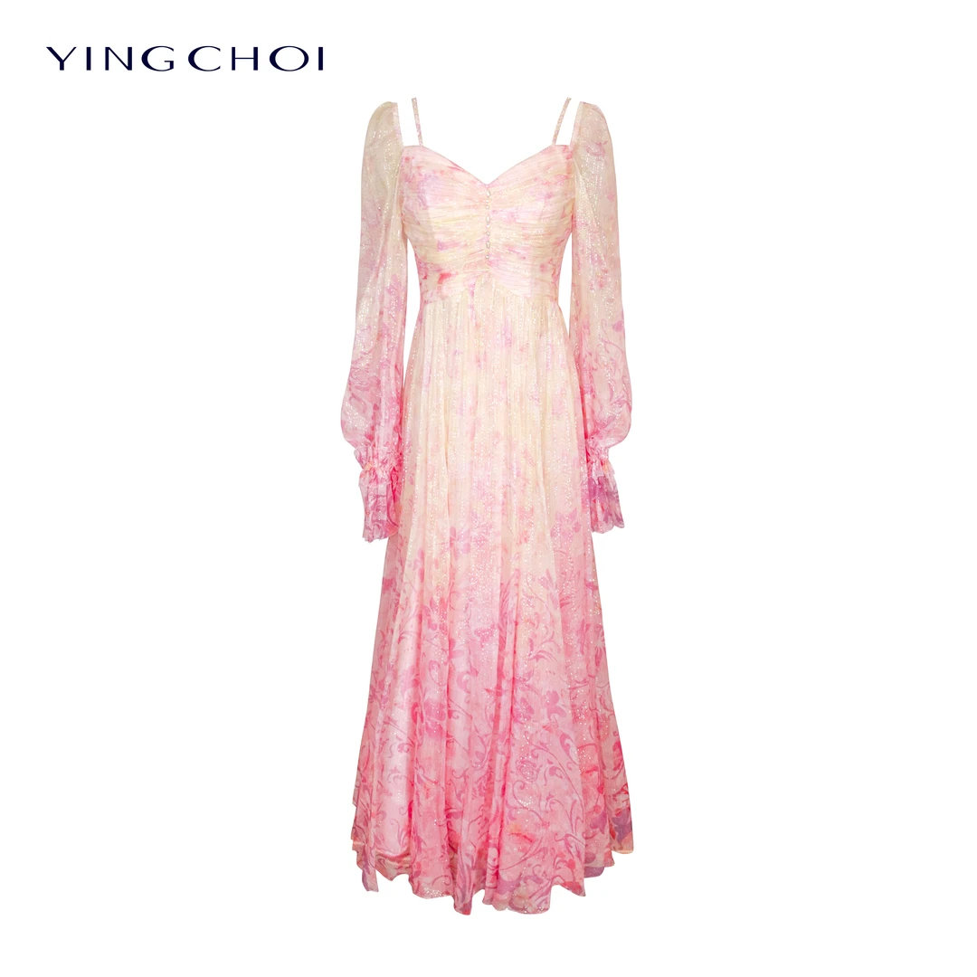 【设计师品牌】YINGCHOI粉紫花渐变连衣裙31918