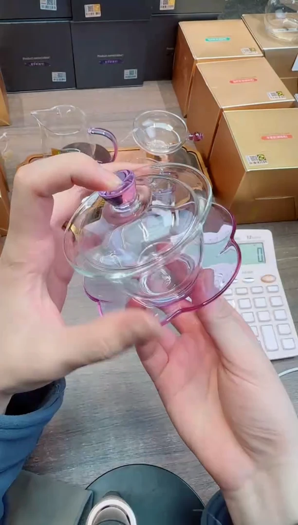 禾器粉金标咏荷盖碗紫