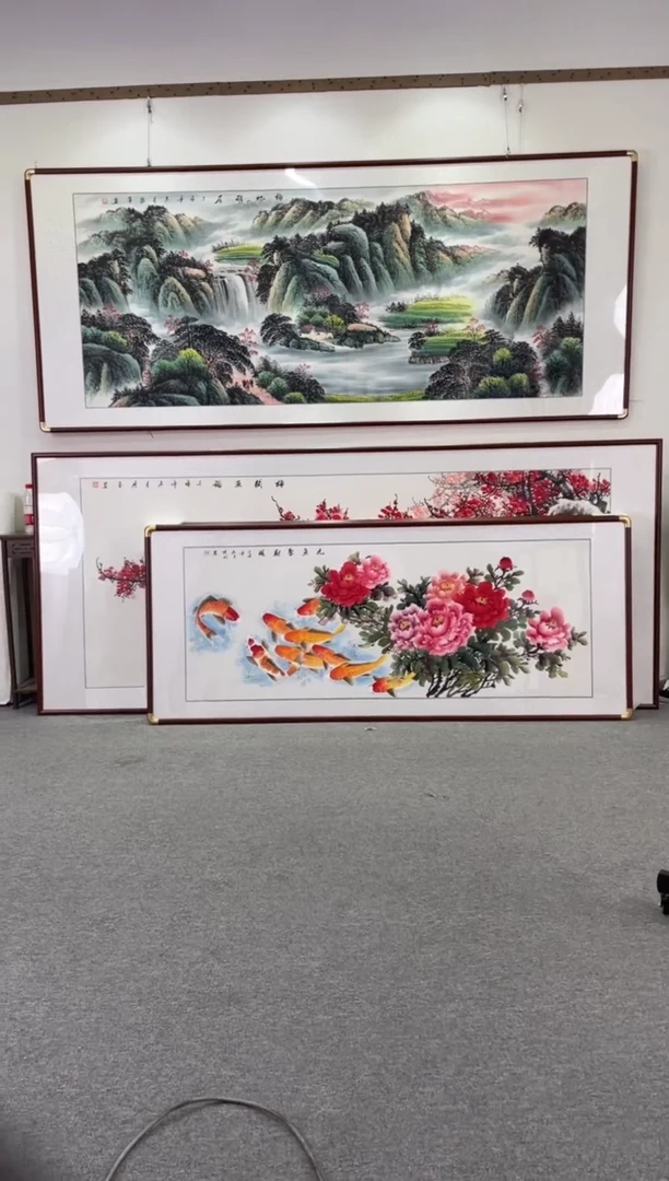 国画九鱼聚财208*86手绘国画