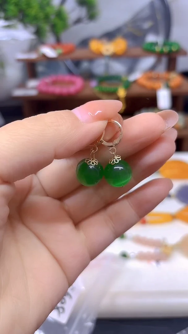 14K金镶嵌耳饰碧玺猫眼E608