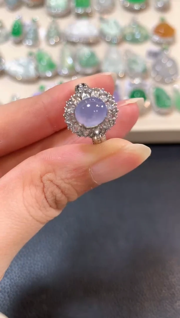 翡翠戒指18K金镶嵌n39  紫色有色差