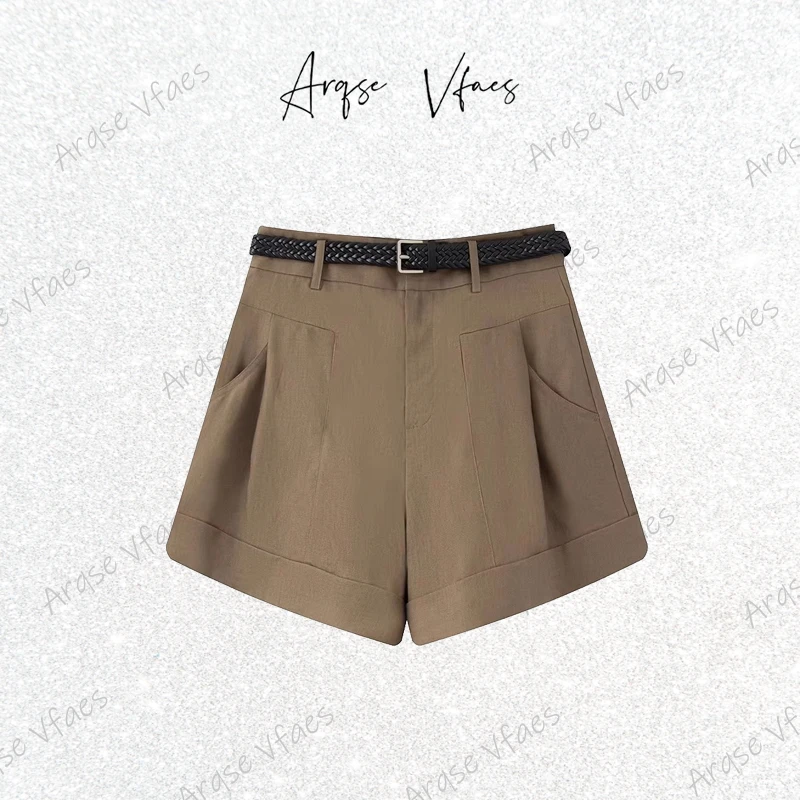 [ARQSEVFAES正品]—2025夏季时尚休闲高腰腰带直筒短裤女50523057
