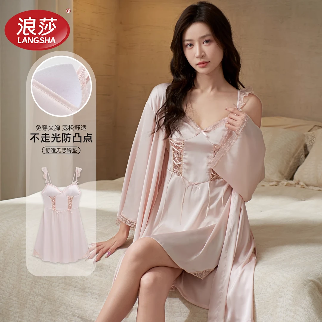 吊带睡裙女夏季纯欲风蕾丝法式睡袍性感睡衣春秋款女2025新款冰丝